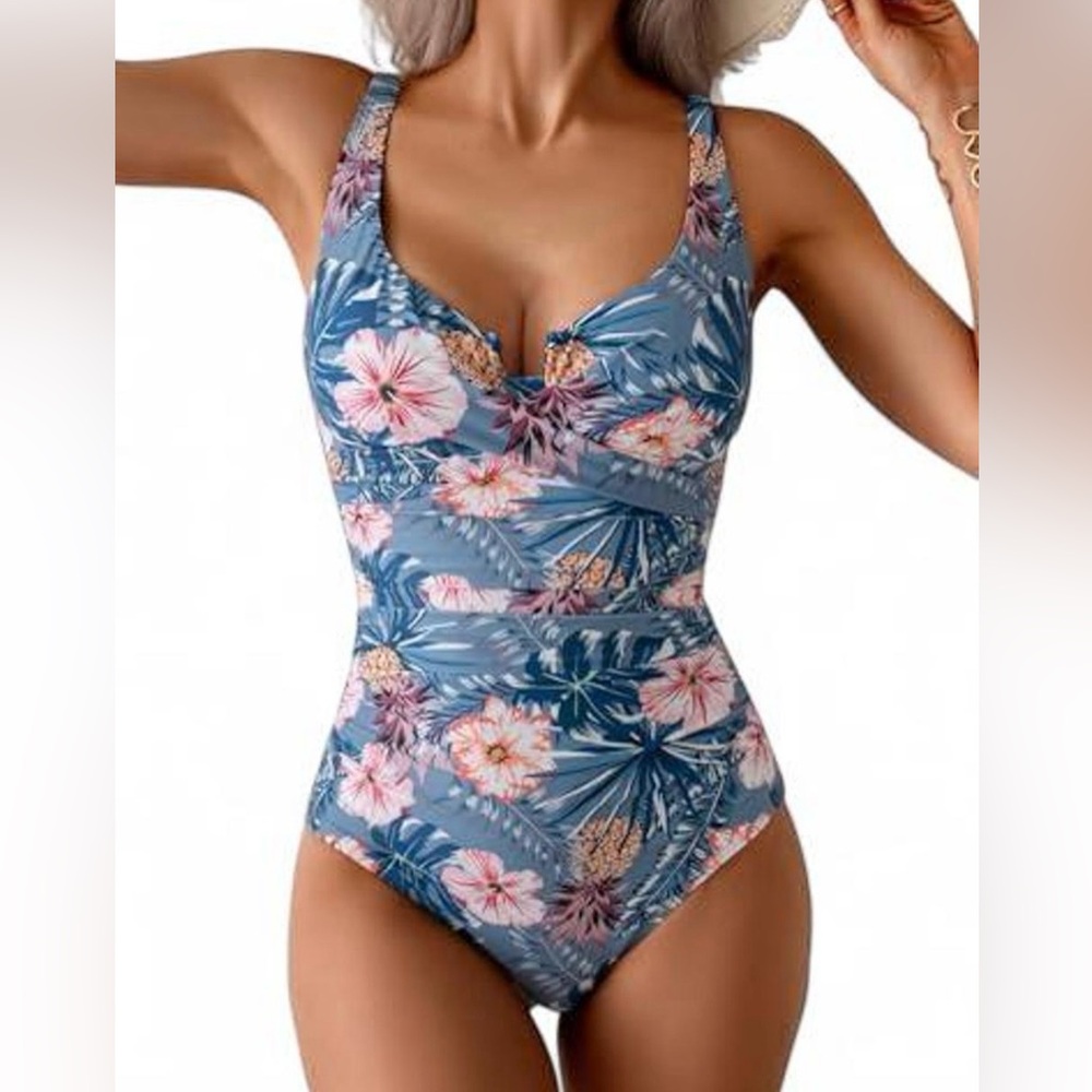 B2Prity OnePiece Swimsuit Sz L Underwire Bra Tummy Control Ruched Criss Cross
